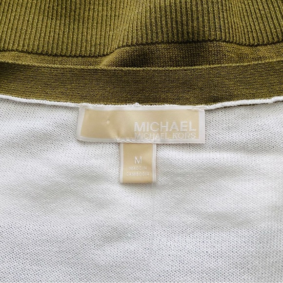 Michael Kors Sweater Women’s Medium Olive White Cardigan Striped Long Sleeve. - Picture 7 of 12